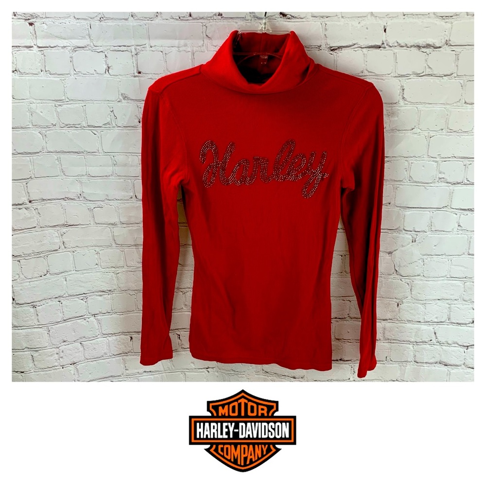 Harley Davidson Red Rhinestone Turtleneck